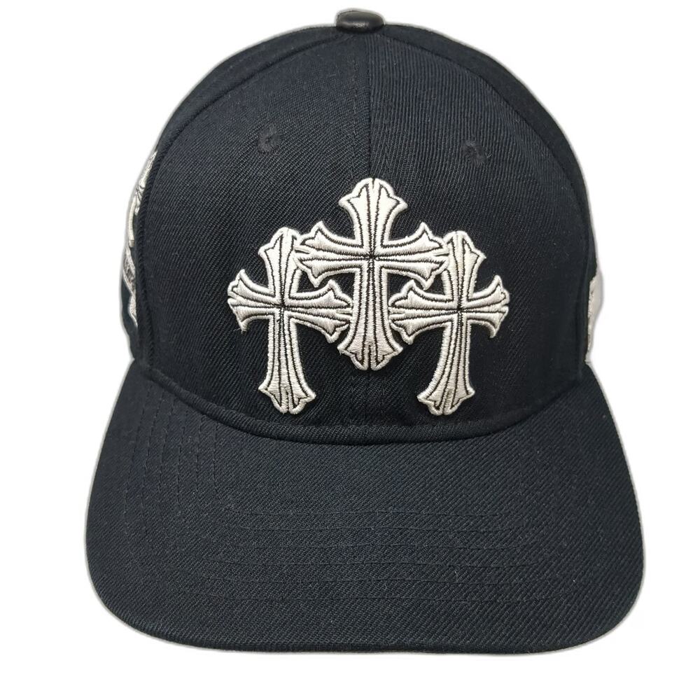 Eternity Snapback Hat Black OSFM Ornate Gothic Crosses King Embroidery Leather